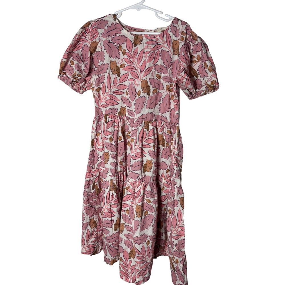 Mini Boden girls 11-12 owl and oak tiered midi dress fall autumn puff sleeve